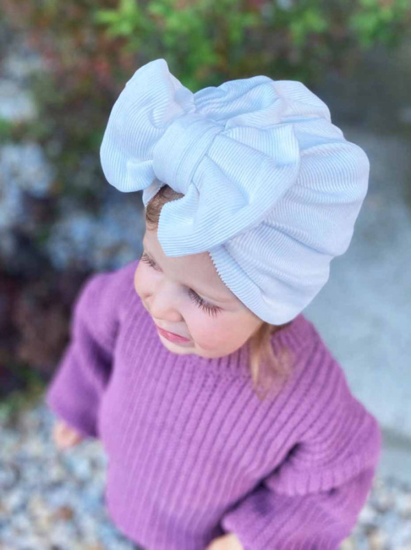 Turban s Mašľou Rebro bavlnená detská čiapka BIELA 2