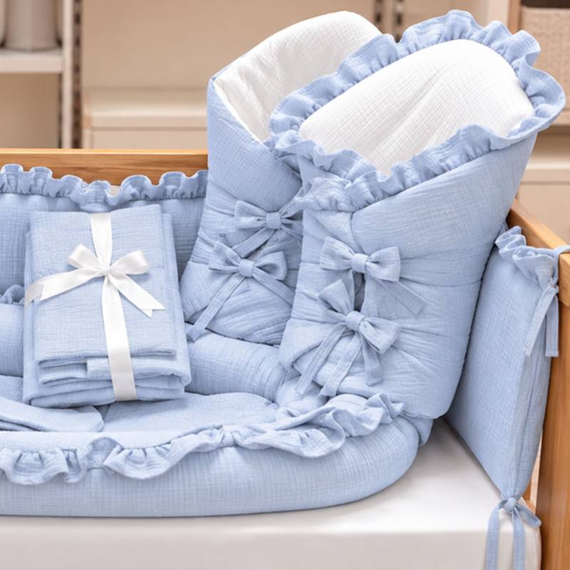 Set do postieľky bez volánu, mušelín BABY BLUE 2