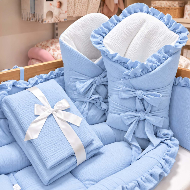 Set do postieľky bez volánu, mušelín BABY BLUE 1