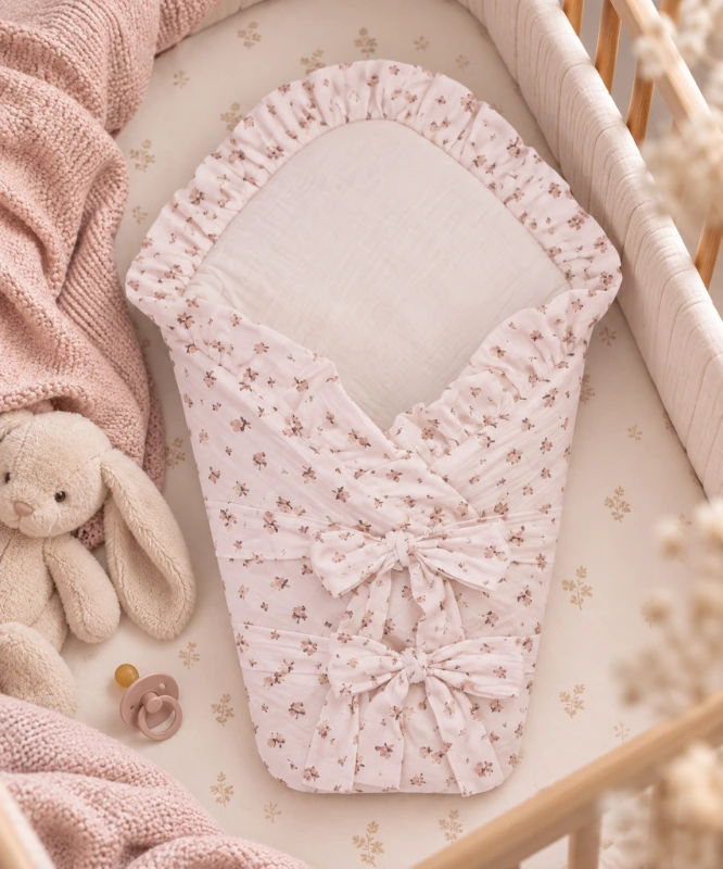 Detská zavinovačka vystužená, Mušelín BEIGE RUŽIČKY