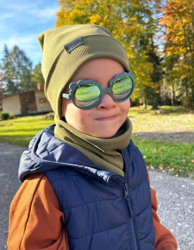 Nákrčník pre deti, rebrovaná bavlna - OLIVOVÝ