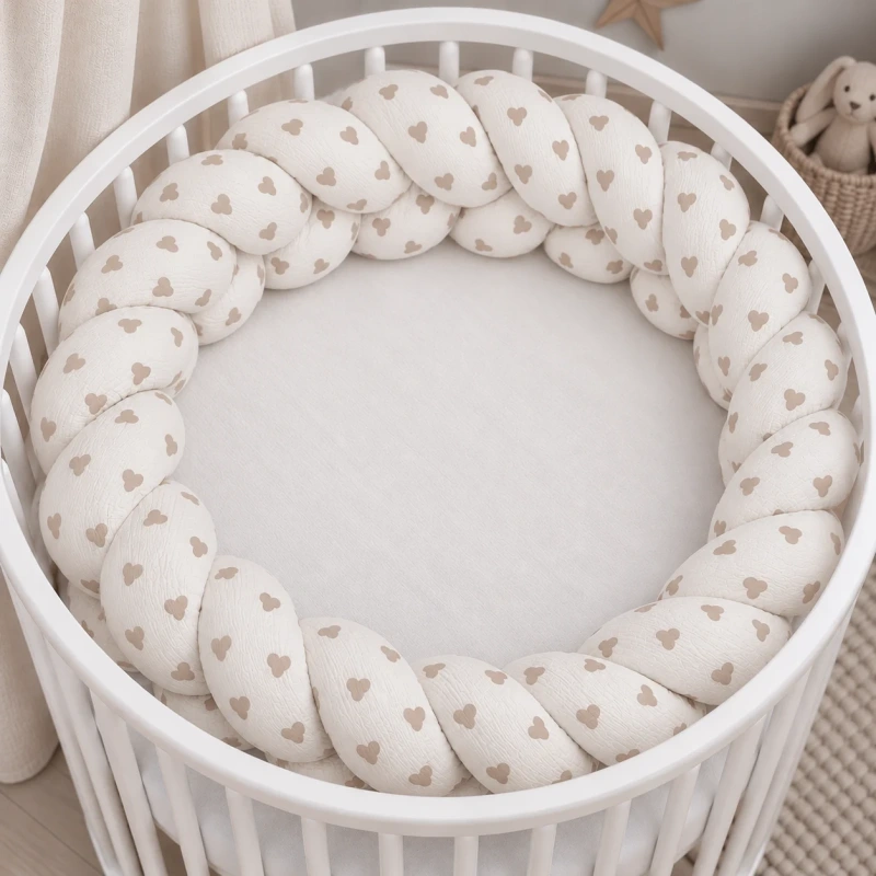 Pletenec do postieľky Mušelín - BEIGE SRDIEČKA