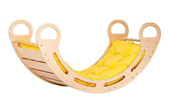 Montessori hojdačka s vankúšom 85cm prírodná, žltá