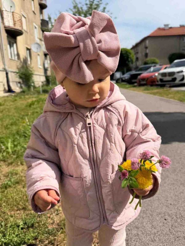 Turban s Mašľou Rebro bavlnená detská čiapka PUDROVA 2