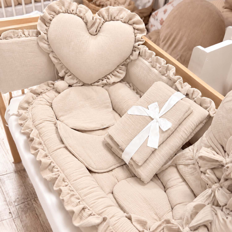 Set do postieľky s volánom, mušelín SAND BEIGE 3