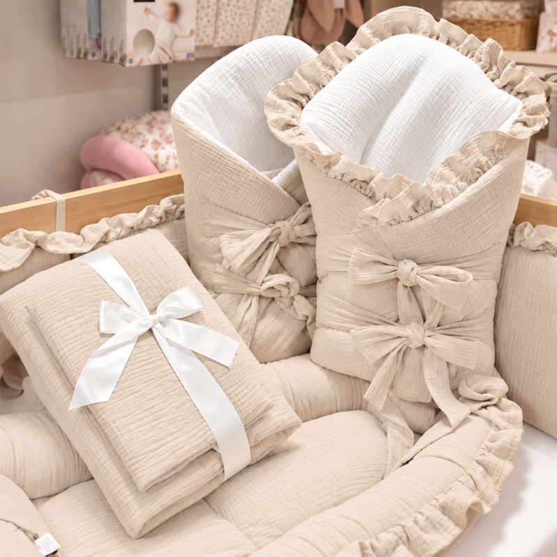 Set do postieľky s volánom, mušelín SAND BEIGE 2