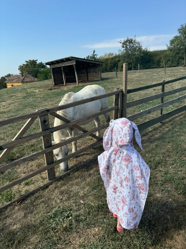 Detské pončo MUŠELÍN s kapucňou a uškami, vzor RUŽOVÝ ZAJKO