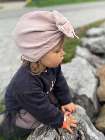 Turban s Mašľou Rebro bavlnená detská čiapka PUDROVA 2