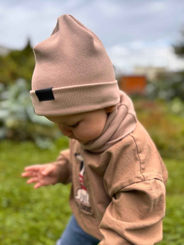 Prechodná detská čiapka Rebrovaná bavlna, CAPPUCINO