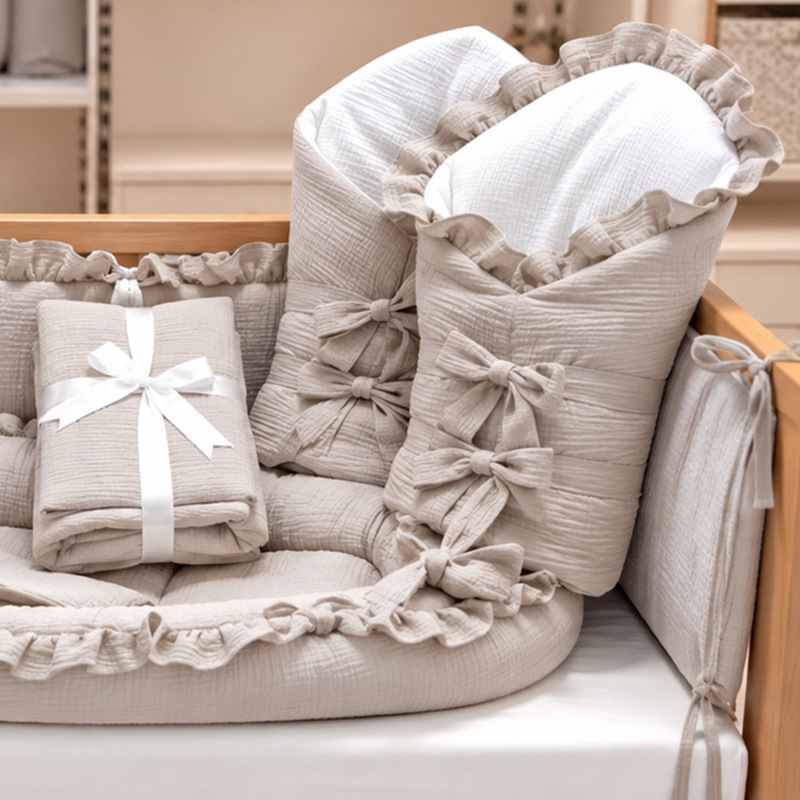 Set do postieľky s volánom, mušelín SILVER BEIGE 2