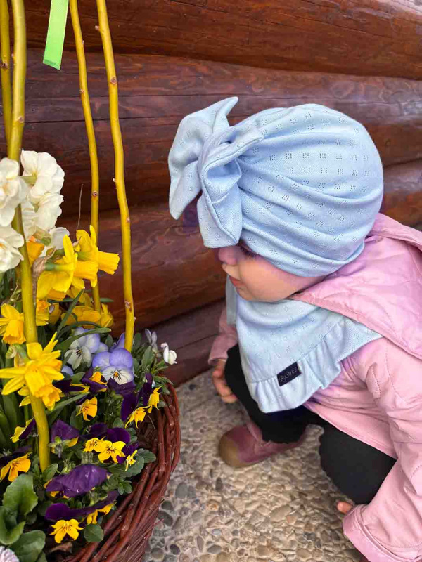 Turban s Mašľou pointelle - SKY BLUE 2