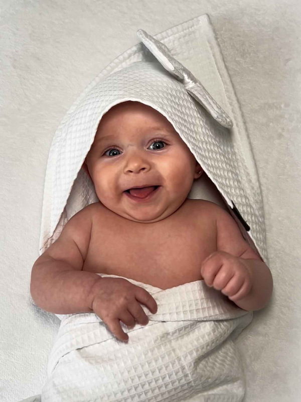 Detská osuška s mašľou pre novorodencov Wafle - BIELA