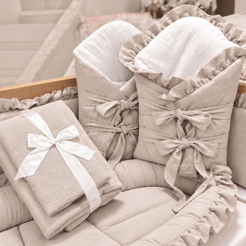 Set do postieľky s volánom, mušelín SILVER BEIGE 6