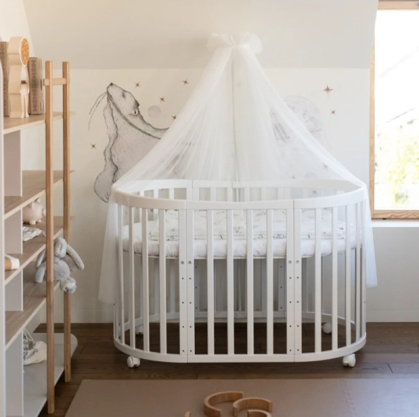Rastúca postieľka pre bábätká 7v1 oval s matracom - BIELA 3