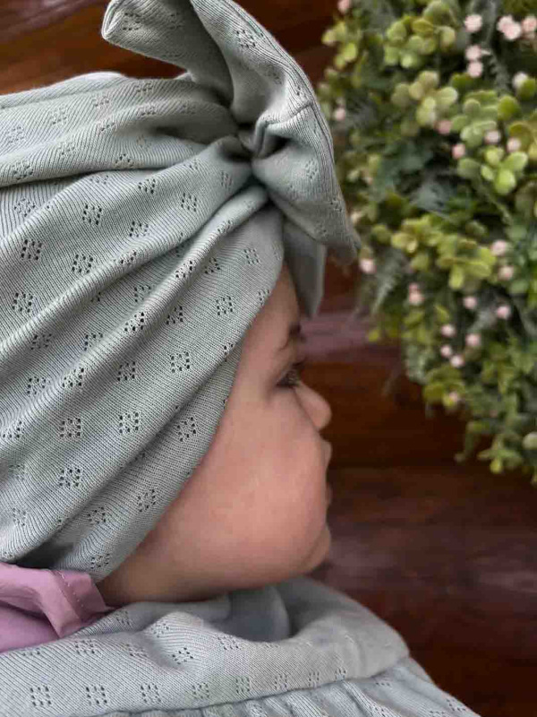 Turban s Mašľou pointelle - MOSS GREEN 6