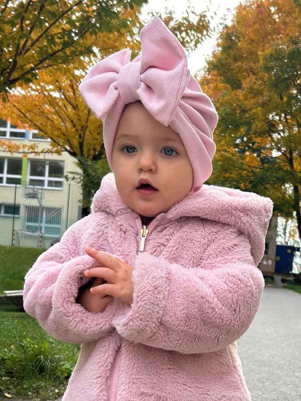 Turban s Mašľou Rebro bavlnená detská čiapka BABY PINK 8