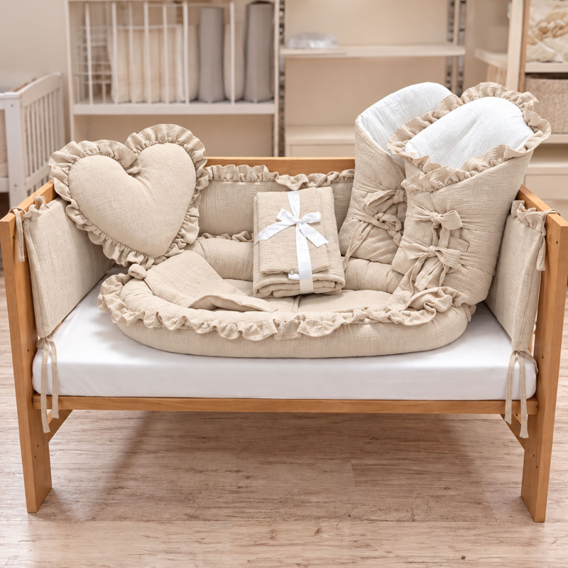 Set do postieľky bez volánu, mušelín SAND BEIGE
