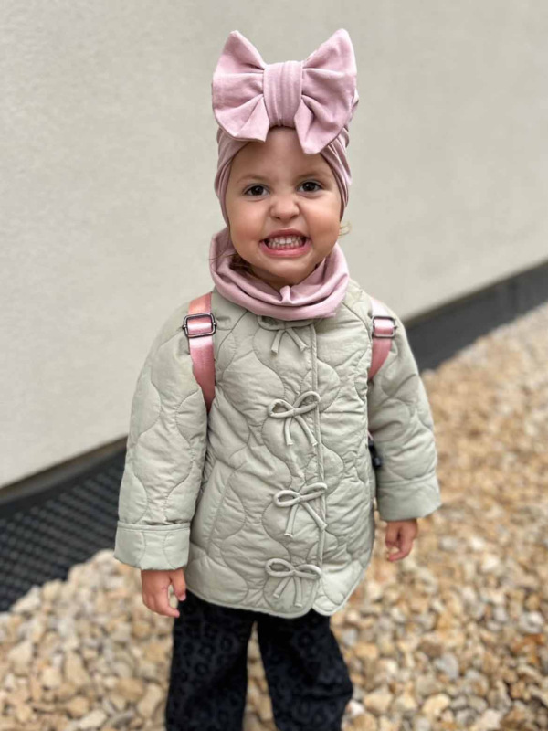 Turban s Mašľou Rebro bavlnená detská čiapka BABY PINK 12