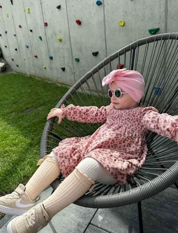 Turban s Mašľou Rebro bavlnená detská čiapka BABY PINK 9