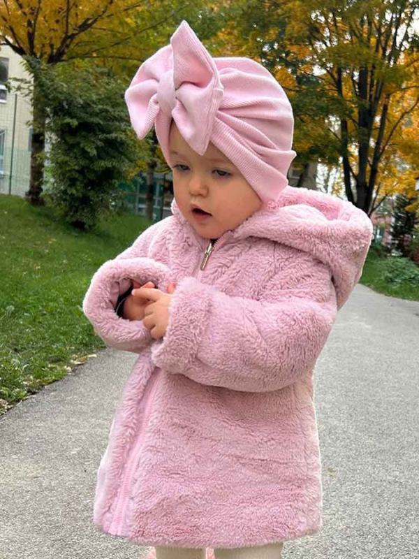 Turban s Mašľou Rebro bavlnená detská čiapka BABY PINK 10
