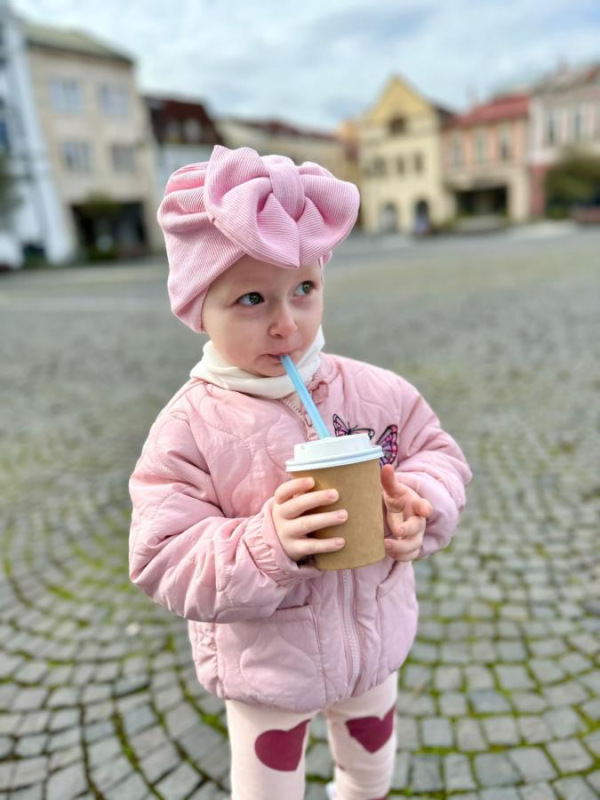 Turban s Mašľou Rebro bavlnená detská čiapka BABY PINK 14