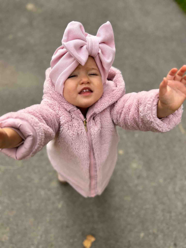 Turban s Mašľou Rebro bavlnená detská čiapka BABY PINK 11
