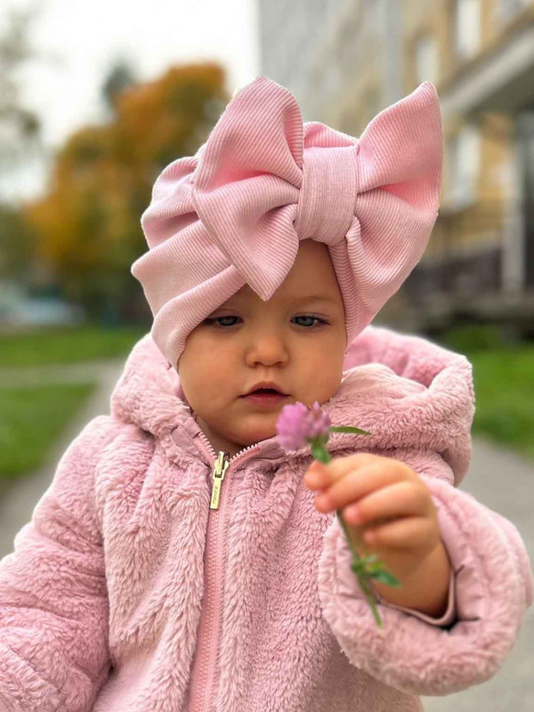 Turban s Mašľou Rebro bavlnená detská čiapka BABY PINK