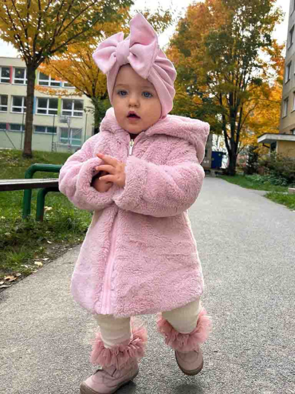 Turban s Mašľou Rebro bavlnená detská čiapka BABY PINK 7