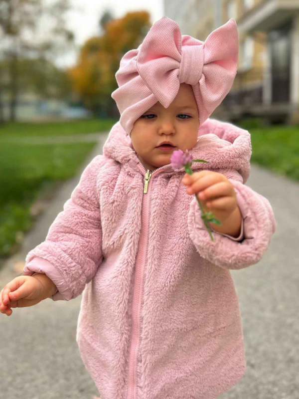 Turban s Mašľou Rebro bavlnená detská čiapka BABY PINK 6