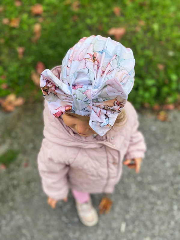 Turban s Mašľou Bavlna detská čiapka JARNÁ ZÁHRADA 2