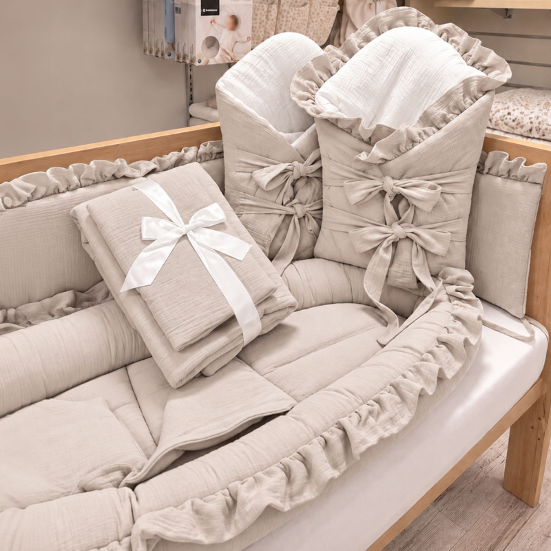 Set do postieľky bez volánu, mušelín SILVER BEIGE 5