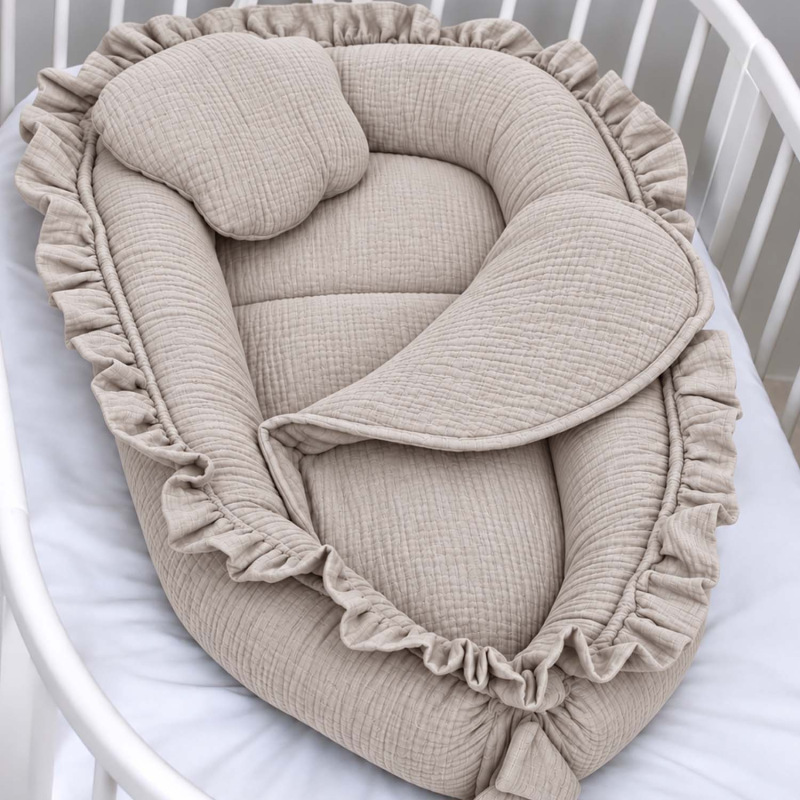 Hniezdo do postieľky mušelín - SILVER BEIGE