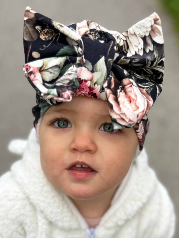Turban s Mašľou Bavlna detská čiapka NOČNÉ RUŽIČKY 1