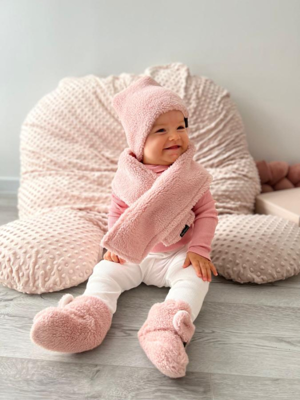 Detská zimná Teddy čiapka so šnurkami - RÚŽOVÁ 1