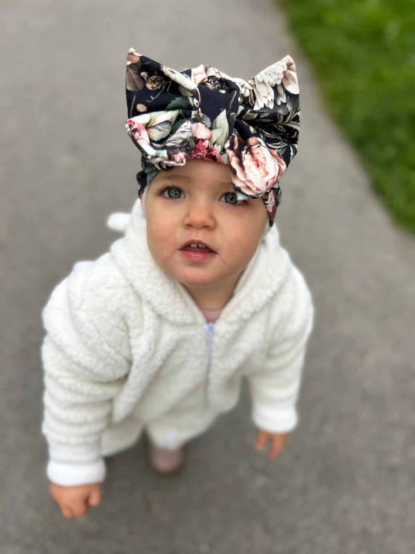 Turban s Mašľou Bavlna detská čiapka NOČNÉ RUŽIČKY