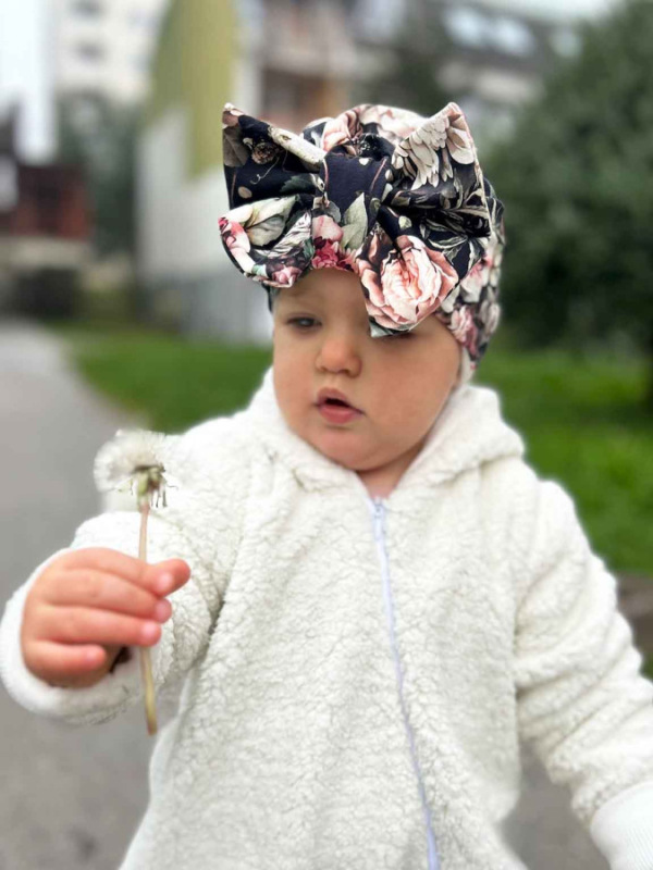 Turban s Mašľou Bavlna detská čiapka NOČNÉ RUŽIČKY 4