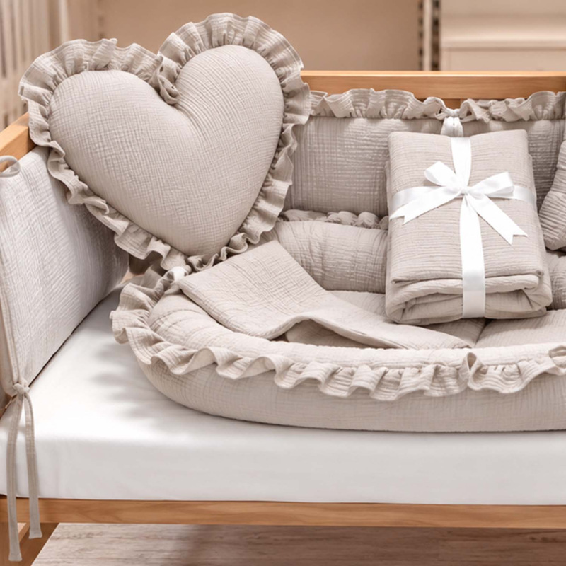 Set do postieľky bez volánu, mušelín SILVER BEIGE 1