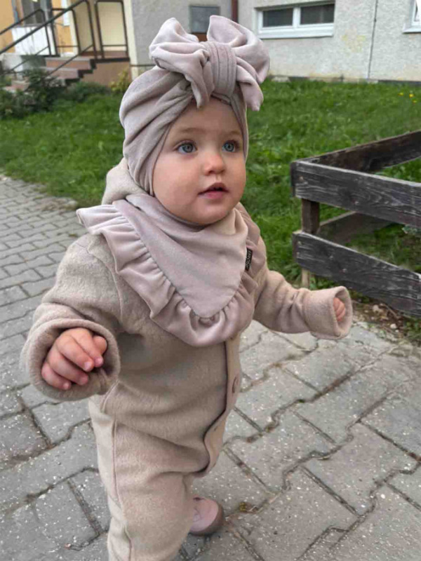 Detská čiapka Turban s Mašľou Velvet - CAPUCINO 3