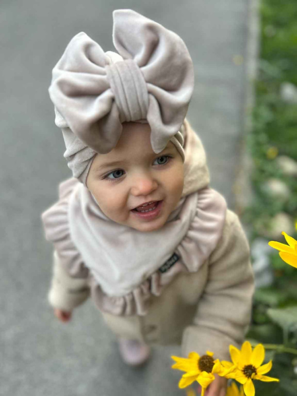 Detská čiapka Turban s Mašľou Velvet - CAPUCINO 1