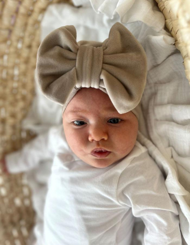 Detská čiapka Turban s Mašľou Velvet - CAPUCINO 2