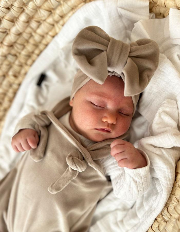 Detská čiapka Turban s Mašľou Velvet - CAPUCINO 9