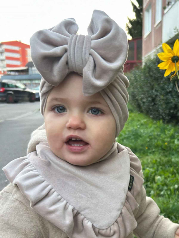 Detská čiapka Turban s Mašľou Velvet - CAPUCINO 7