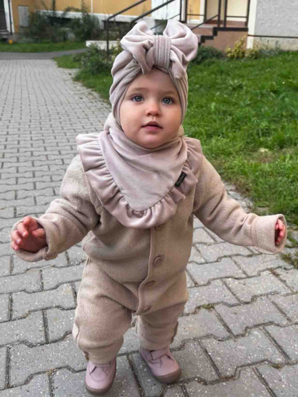 Detská čiapka Turban s Mašľou Velvet - CAPUCINO 6