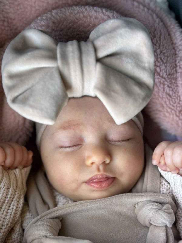 Detská čiapka Turban s Mašľou Velvet - CAPUCINO 8