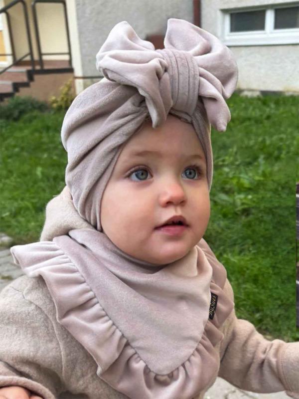 Detská čiapka Turban s Mašľou Velvet - CAPUCINO 5