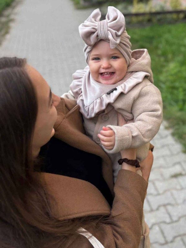 Detská čiapka Turban s Mašľou Velvet - CAPUCINO 4