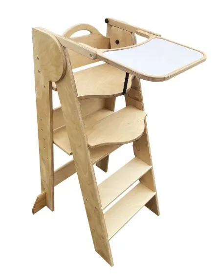 Montessori Učiaca veža + jedálenska stolička 2v1, prírodná