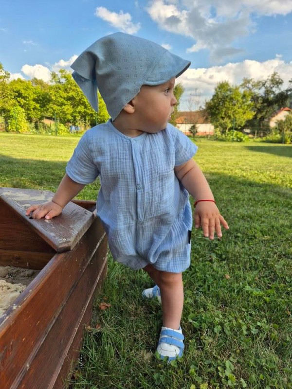 Rampersy Mušelín s cvokmi, farba BABY BLUE 3