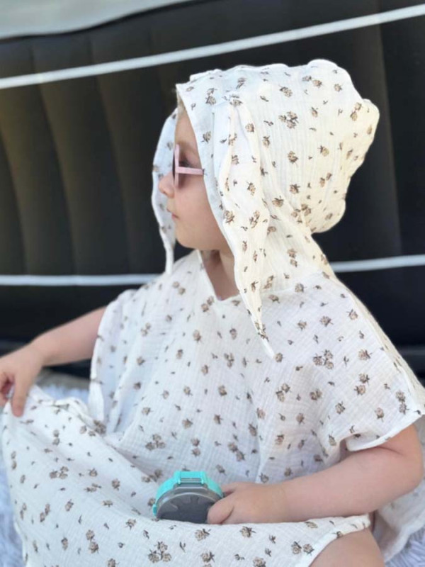 Detské pončo MUŠELÍN s kapucňou a uškami, BEIGE RUŽE 1