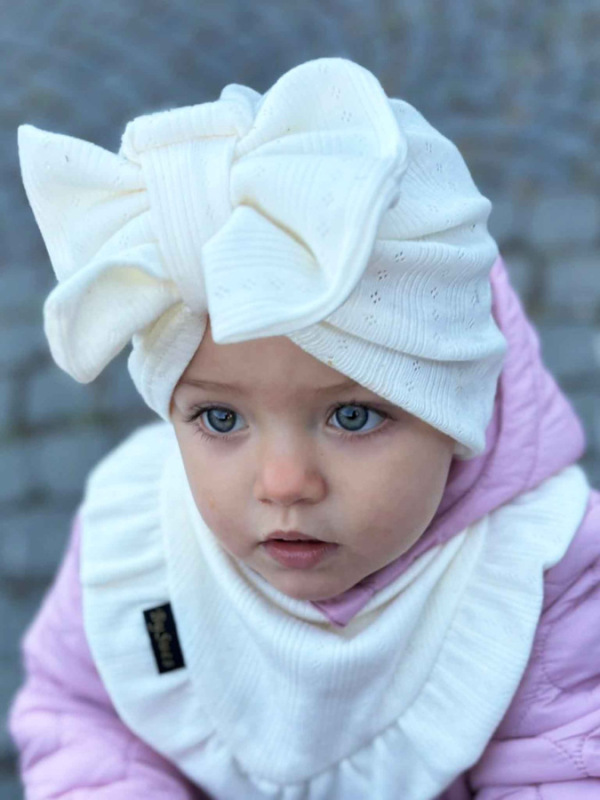 Turban s Mašľou Madeira detská čiapka SMOTANOVÁ
